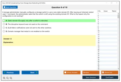 Cisco 300-625 Implementing Cisco Storage Area Networking (DCSAN) Practice test exam simulator test engine exam Prep practice test questions answers Image 8