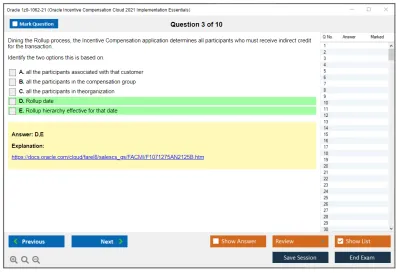 Oracle 1z0-1062-21 Oracle Incentive Compensation Cloud 2021 Implementation Essentials Practice test exam simulator test engine exam Prep practice test questions answers Image 3