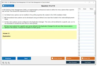 IBM C1000-133 IBM Sterling Order Management v10.0 and Order Management on Cloud Architect Practice test exam simulator test engine exam Prep practice test questions answers Image 10