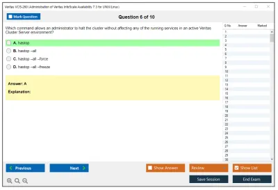 Veritas VCS-260 Administration of Veritas InfoScale Availability 7.3 for UNIX/Linux Practice test exam simulator test engine exam Prep practice test questions answers Image 6