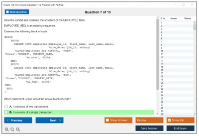 Oracle 1z0-144 Oracle Database 11g: Program with PL/SQL Practice test exam simulator test engine exam Prep practice test questions answers Image 7