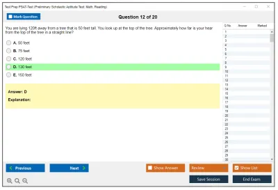 Test Prep PSAT-Test Preliminary Scholastic Aptitude Test: Math, Reading Practice test exam simulator test engine exam Prep practice test questions answers Image 12