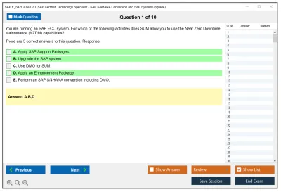 SAP E_S4HCON2020 SAP Certified Technology Specialist - SAP S/4HANA Conversion and SAP System Upgrade Practice test exam simulator test engine exam Prep practice test questions answers Image 1