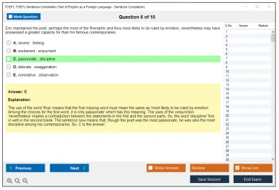TOEFL TOEFL-Sentence-Completion Test of English as a Foreign Language - Sentence Completion Practice test exam simulator test engine exam Prep practice test questions answers Image 6