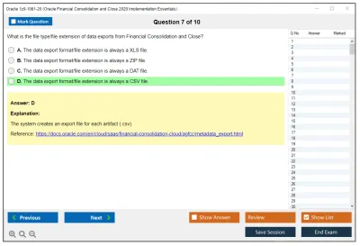 Oracle 1z0-1081-20 Oracle Financial Consolidation and Close 2020 Implementation Essentials Practice test exam simulator test engine exam Prep practice test questions answers Image 7