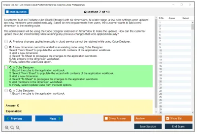 Oracle 1z0-1041-22 Oracle Cloud Platform Enterprise Analytics 2022 Professional Practice test exam simulator test engine exam Prep practice test questions answers Image 7