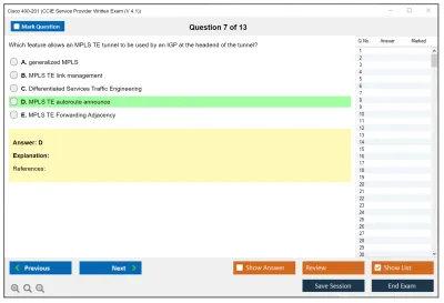 Cisco 400-201 CCIE Service Provider Written Exam (V 4.1) Practice test exam simulator test engine exam Prep practice test questions answers Image 7