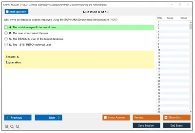 SAP C_HCADM_01 SAP Certified Technology AssociateSAP HANA Cloud Provisioning and Administration Practice test exam simulator test engine exam Prep practice test questions answers Image 8