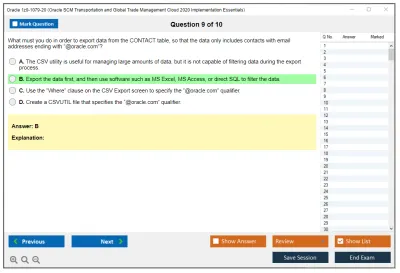 Oracle 1z0-1079-20 Oracle SCM Transportation and Global Trade Management Cloud 2020 Implementation Essentials Practice test exam simulator test engine exam Prep practice test questions answers Image 9