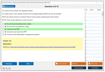 Microsoft AZ-600 Configuring and Operating a Hybrid Cloud with Microsoft Azure Stack Hub Practice test exam simulator test engine exam Prep practice test questions answers Image 6