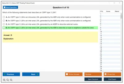 Nokia 4A0-113 Nokia OSPF Routing Protocol Exam Practice test exam simulator test engine exam Prep practice test questions answers Image 6