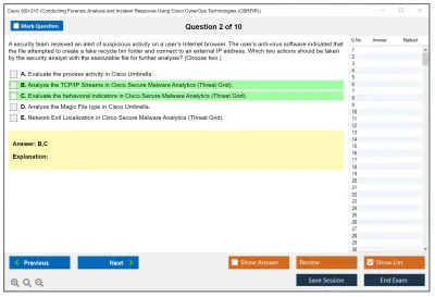 Cisco 300-215 Conducting Forensic Analysis and Incident Response Using Cisco CyberOps Technologies (CBRFIR) Practice test exam simulator test engine exam Prep practice test questions answers Image 2