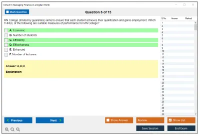 Cima E1 Managing Finance in a Digital World Practice test exam simulator test engine exam Prep practice test questions answers Image 6