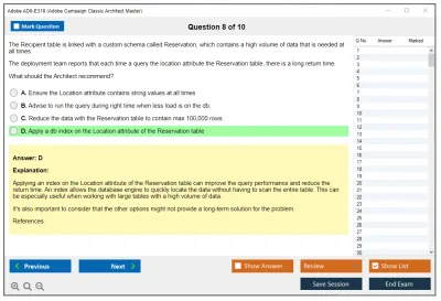 Adobe AD0-E318 Adobe Campaign Classic Architect Master Practice test exam simulator test engine exam Prep practice test questions answers Image 8