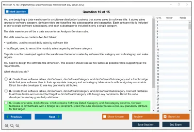 Microsoft 70-463 Implementing a Data Warehouse with Microsoft SQL Server 2012 Practice test exam simulator test engine exam Prep practice test questions answers Image 10