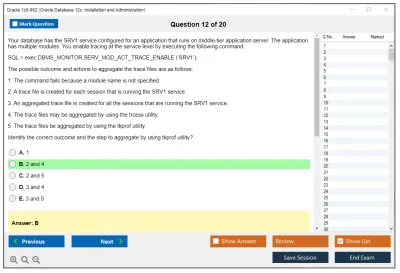 Oracle 1z0-062 Oracle Database 12c: Installation and Administration Practice test exam simulator test engine exam Prep practice test questions answers Image 12
