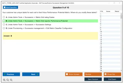 SAP C_THR85_2005 SAP Certified Application Associate - SAP SuccessFactors Succession Management Q4/2020 Practice test exam simulator test engine exam Prep practice test questions answers Image 9