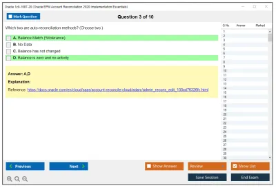 Oracle 1z0-1087-20 Oracle EPM Account Reconciliation 2020 Implementation Essentials Practice test exam simulator test engine exam Prep practice test questions answers Image 3