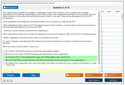 Google Professional-Cloud-Network-Engineer Google Cloud Certified - Professional Cloud Network Engineer Practice test exam simulator test engine exam Prep practice test questions answers Image 5