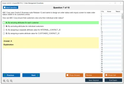 Oracle 1z0-521 Oracle EBS R12.1 Order Management Essentials Practice test exam simulator test engine exam Prep practice test questions answers Image 7