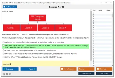 Oracle 1z0-1079-20 Oracle SCM Transportation and Global Trade Management Cloud 2020 Implementation Essentials Practice test exam simulator test engine exam Prep practice test questions answers Image 7