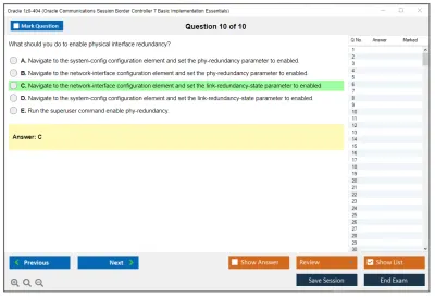 Oracle 1z0-404 Oracle Communications Session Border Controller 7 Basic Implementation Essentials Practice test exam simulator test engine exam Prep practice test questions answers Image 10