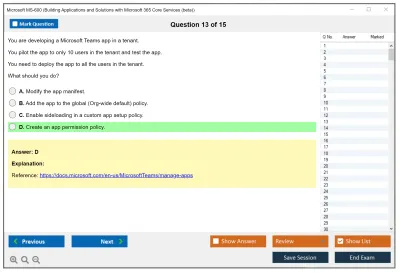 Microsoft MS-600 Building Applications and Solutions with Microsoft 365 Core Services Practice test exam simulator test engine exam Prep practice test questions answers Image 13