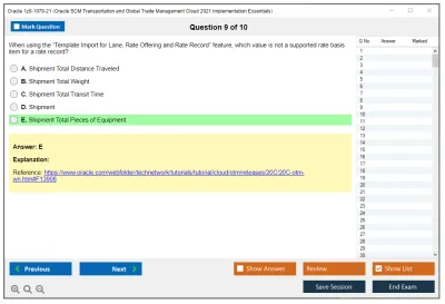 Oracle 1z0-1079-21 Oracle SCM Transportation and Global Trade Management Cloud 2021 Implementation Essentials Practice test exam simulator test engine exam Prep practice test questions answers Image 9