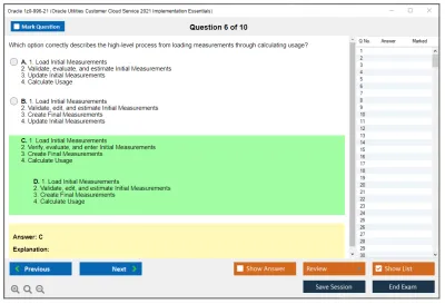 Oracle 1z0-996-21 Oracle Utilities Customer Cloud Service 2021 Implementation Essentials Practice test exam simulator test engine exam Prep practice test questions answers Image 6