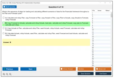 Oracle 1z0-1080 Oracle Planning 2019 Implementation Essentials Practice test exam simulator test engine exam Prep practice test questions answers Image 6