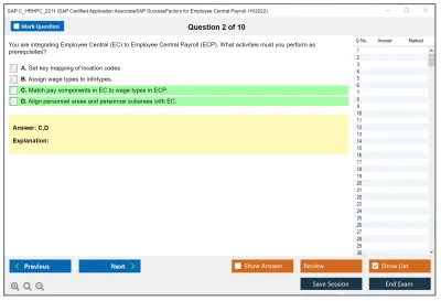 SAP C_HRHPC_2211 SAP Certified Application AssociateSAP SuccessFactors for Employee Central Payroll 1H/2022 Practice test exam simulator test engine exam Prep practice test questions answers Image 2