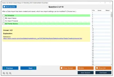 Oracle 1z0-340-20 Oracle Eloqua CX Marketing 2020 Implementation Essentials Practice test exam simulator test engine exam Prep practice test questions answers Image 2