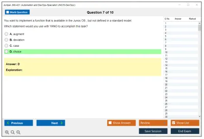 Juniper JN0-421 Automation and DevOps-Specialist (JNCIS-DevOps) Practice test exam simulator test engine exam Prep practice test questions answers Image 7
