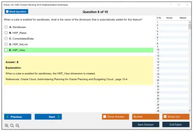 Oracle 1z0-1080 Oracle Planning 2019 Implementation Essentials Practice test exam simulator test engine exam Prep practice test questions answers Image 8