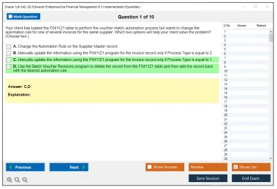 Oracle 1z0-342 JD Edwards EnterpriseOne Financial Management 9.2 Implementation Essentials Practice test exam simulator test engine exam Prep practice test questions answers Image 1