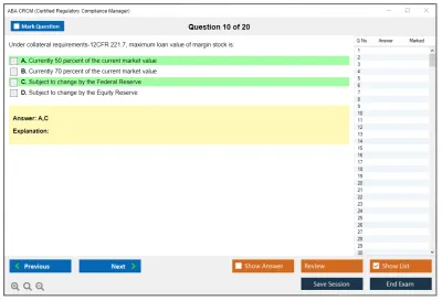 ABA CRCM Certified Regulatory Compliance Manager Practice test exam simulator test engine exam Prep practice test questions answers Image 10