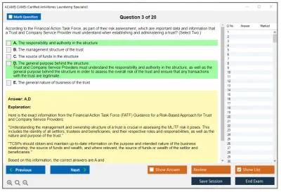 ACAMS CAMS Certified Anti-Money Laundering Specialist (6th Edition) Practice test exam simulator test engine exam Prep practice test questions answers Image 3