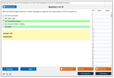 Oracle 1z0-1079-21 Oracle SCM Transportation and Global Trade Management Cloud 2021 Implementation Essentials Practice test exam simulator test engine exam Prep practice test questions answers Image 3