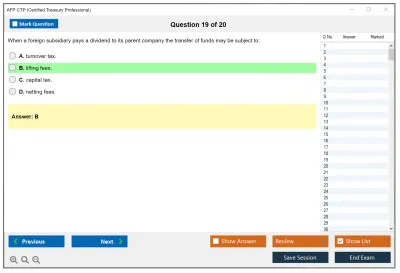 AFP CTP Certified Treasury Professional Practice test exam simulator test engine exam Prep practice test questions answers Image 19