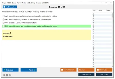 Juniper JN0-362 Service Provider Routing and Switching - Specialist (JNCIS-SP) Practice test exam simulator test engine exam Prep practice test questions answers Image 10