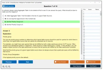Oracle 1z0-591 Oracle Business Intelligence Foundation Suite 11g Essentials Practice test exam simulator test engine exam Prep practice test questions answers Image 7