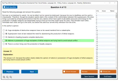 Test Prep GED-Test General Educational Development Test: Social Studies, Language Arts - Writing, Science, Language Arts - Reading, Mathematics Practice test exam simulator test engine exam Prep practice test questions answers Image 4