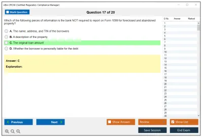 ABA CRCM Certified Regulatory Compliance Manager Practice test exam simulator test engine exam Prep practice test questions answers Image 17
