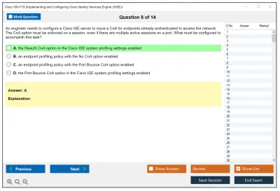 Cisco 300-715 Implementing and Configuring Cisco Identity Services Engine (SISE) v4.0 (300-715 SISE) Practice test exam simulator test engine exam Prep practice test questions answers Image 8