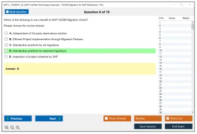 SAP C_TADM70_22 SAP Certified Technology Associate - OS/DB Migration for SAP NetWeaver 7.52 Practice test exam simulator test engine exam Prep practice test questions answers Image 8
