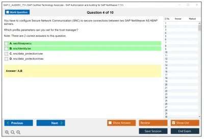 SAP C_AUDSEC_731 SAP Certified Technology Associate - SAP Authorization and Auditing for SAP NetWeaver 7.31 Practice test exam simulator test engine exam Prep practice test questions answers Image 4