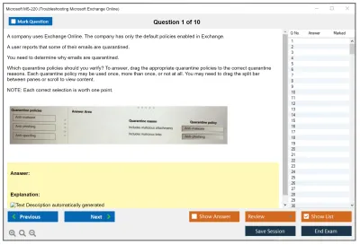 Microsoft MS-220 Troubleshooting Microsoft Exchange Online Practice test exam simulator test engine exam Prep practice test questions answers Image 1