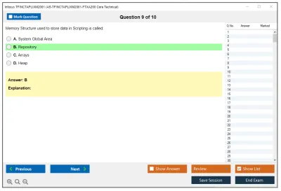 Infosys TFINCTAPLIXM2001 AS-TFINCTAPLIXM2001-FTXA200 Core Technical Practice test exam simulator test engine exam Prep practice test questions answers Image 9