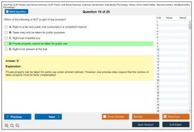 Test Prep CLEP-History-and-Social-Sciences CLEP History and Social Sciences: American Government, Educational Psychology, History of the United States, Macroeconomics, Microeconomics, Psychology Practice test exam simulator test engine exam Prep practice test questions answers Image 19