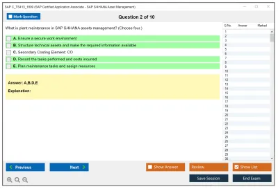 SAP C_TS413_1809 SAP Certified Application Associate - SAP S/4HANA Asset Management Practice test exam simulator test engine exam Prep practice test questions answers Image 2